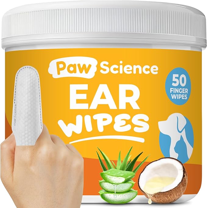 Dog Ear Cleaner Wipes – Finger Wipes for Dogs & Cats – Cleaning, Soothing, & Deodorizing Itchy Ears – Pet Ear Relief Solution (Coconut)
