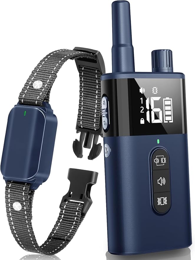 No Shock Dog Training Collar with Remote, Dog Vibration Collar with Controller Beep and Vibrate Only, Safe Lock Waterproof Rechargeable Vibrating Collars for Dogs(10-120 lbs)-No Prongs (Navy Blue)