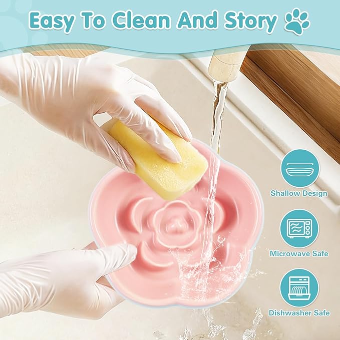 Cat Slow Feeder Bowl Set - 1 Pcs Pastel Series Cat Plate for Dry and Wet Food - Cute Maze Feeder Dish for Healthy Eating- Slow Feeding Bowls Whisker Friendly - Dishwasher Safe(Pink)