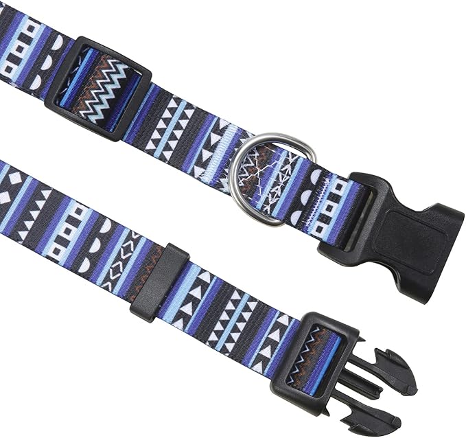 Dog Collar and Leash Set with Bohemia Floral Tribal Geometric Patterns - Soft Ethnic Style Collar Adjustable for Small Medium Large Dogs(Bohemian Blue Set,M)