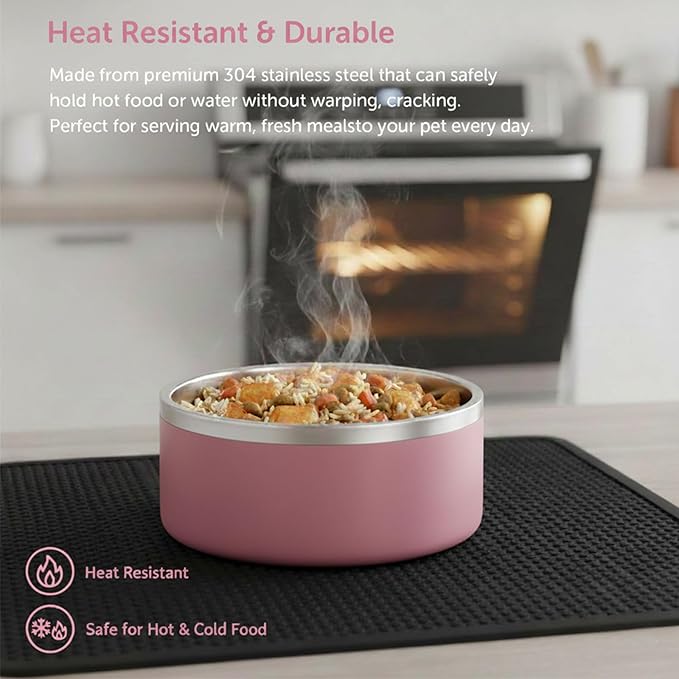 Dog Bowls, Stainless Steel Dog Food and Water Bowl for Small to Large Breed, Anti-Slip, Dishwasher Safer, Rust-Resistant, Easy to Clean, Weighted Durable Metal Bowl (Pink, 40 oz)