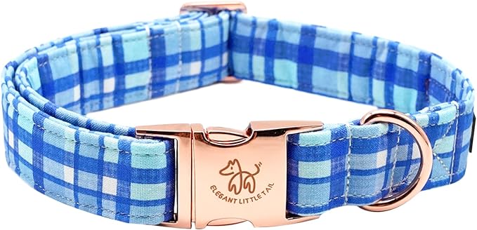 Elegant little tail Dog Collar, Blue Plaid Pattern Pet Collar Durable Cute Dog Collars Male or Female Pet Gift Adjustable Dog Collar for X-Small Dogs