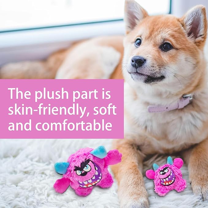 Squeaky Plush Ball Dog Toy, Little Monster Puppy Toys Suitable for All Breeds, Dental Care, Skin-Friendly and Soft and Durable (Rose Red, Large)