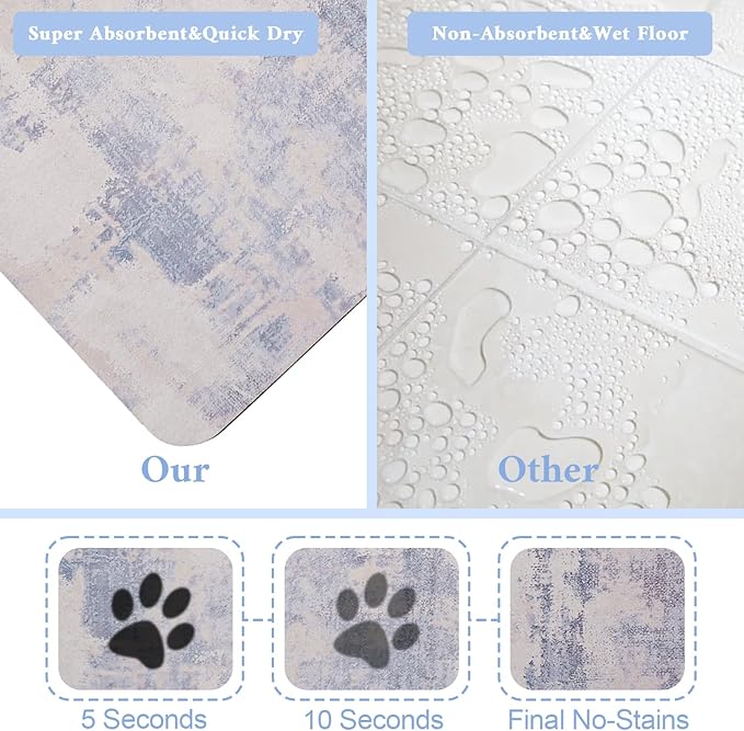 Dog Food Mat for Floors Waterproof Quick Dry Pet Placemat Cat Feeding Bowls Mats for Food and Water, Eco-Friendly Dog Accessories Diatomite Pets Supplies 12" X 20"