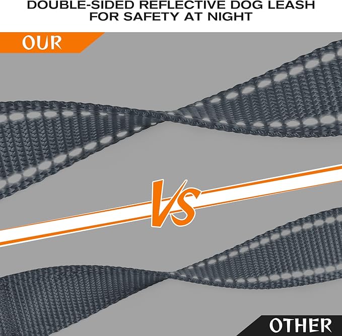 Joytale Dog Leash Heavy Duty for Large Dogs That Pull, Double Handle for Traffic Control, Double-Sided Reflective Leashes for Large Medium Dogs Night Safety, 5FT, Gray