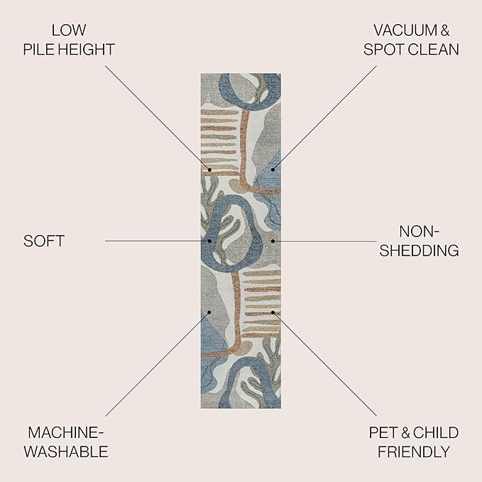 JONATHAN Y Machine Washable Cream/Multi Runner Rug 2X8 ft, Algae Abstract Glam Botanical for Living Room, Bedroom, Kitchen, Office, Easy-Cleaning, High Traffic, Pet-Friendly, Non-Shedding WSH301A-28