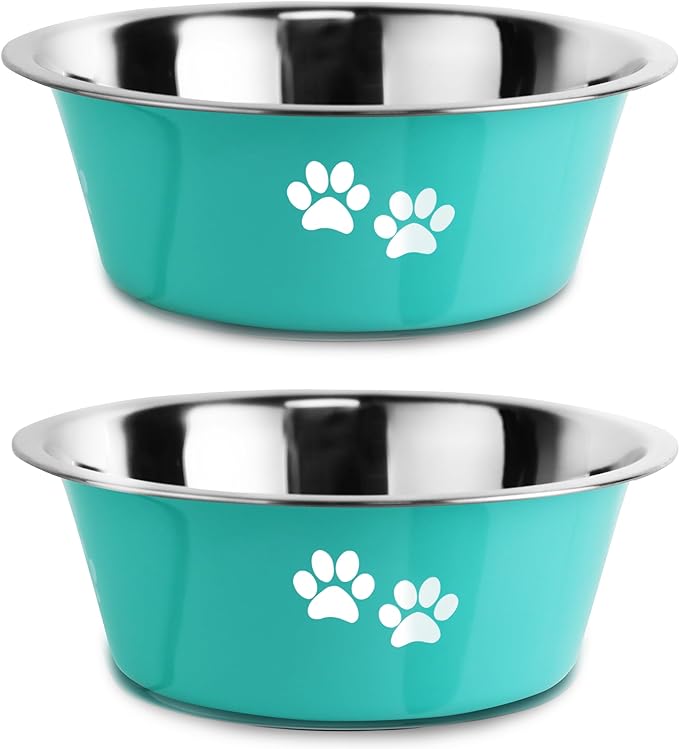 Stainless Steel Dog Bowls, Nonslip Rubber Bottom No Spill Proof Skid Metal Insulated Dog Bowls for Large Medium Small Breed Dogs (Green, 8.5 Cups/71 OZ)