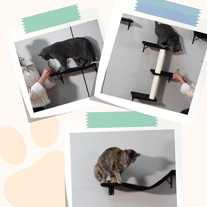 COZIWOW Cat Wall Shelves Set, 5-Piece Wall Mounted Cat Furniture with Cat Tree & Scratching Post, Floating Cat Perches for Indoor Cats（Grey）