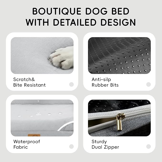 Homemate Dog Beds Large Sized Dog: 36x27 inch Orthopedic Large Dogs Bed XL Outdoor Pet Cat Bed Sofa Supplies with Toy Dogs Crate Pad Couch with Removable Washable Cover & Non-Slip Botton Light Grey