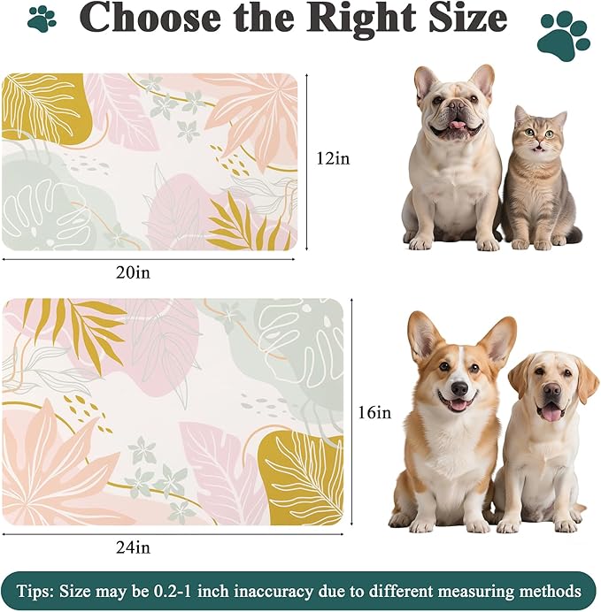 Topotdor Boho Dog Food Mat for Floors, Absorbent Quick-Dry Cat Pet Feeding Mat, Non-Slip Dog Bowl Mat for Food and Water, Pet Placemat for Dogs, Cats, Puppy Accessories, 16"x24", Pink
