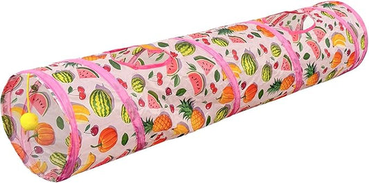 Andiker Cat Tunnel for Indoor Cats, 45" Long Rainbow Collapsible Kitten Tube with a Fun Ball and 2 Holes Cat Play Tunnel, Rabbit Tunnel for Kittens Exercising Hiding Training and Running (Pink)