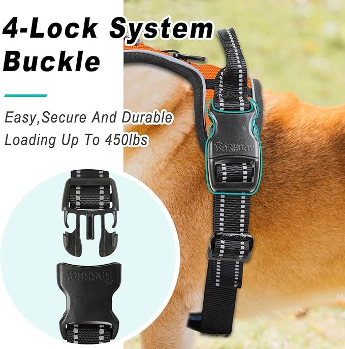 BARKBAY No Pull Dog Harness Large Step in Reflective Dog Harness with Front Clip and Easy Control Handle for Walking Training Running(Orange,L)