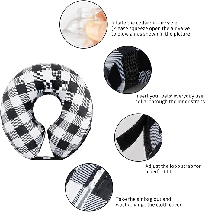 CuteBone Inflatable Dog Cone with Removable Soft Fleece Covers for Small/Medium/Large Dogs and Cats Neck Donut Collar After Surgery GWB03L
