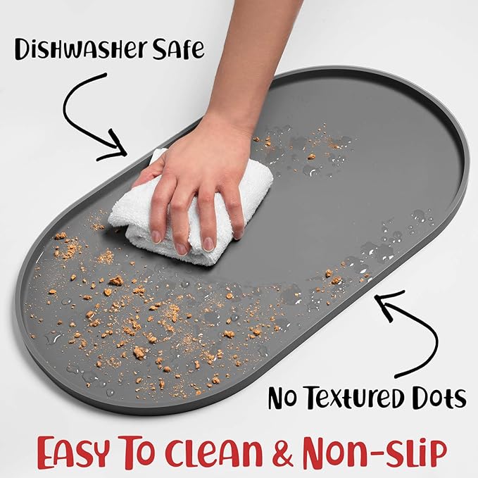 DogBuddy Dog Food Mat - Waterproof Dog Bowl Mat, Silicone Pet Mat for Food and Water Bowls, Nonslip Pet Feeding Mat with Edges, Dogs Food Mats for Floors, Puppy Supplies (Small, Gray)