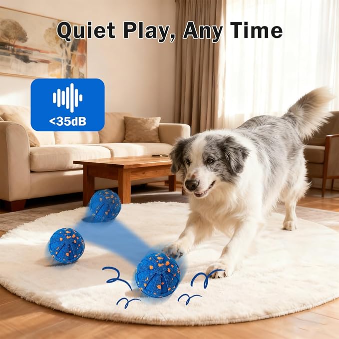 Interactive Dog Ball Toy for Medium Large Dogs, Durable E-TPU Bouncing Ball with Rechargeable Battery, Waterproof for Outdoor Play, Keeps Dogs Engaged (Blue)