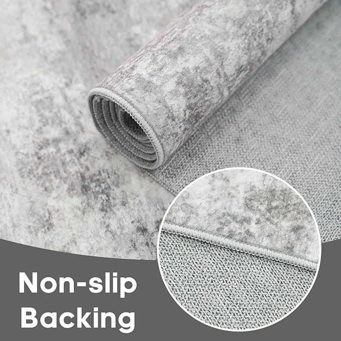 4x8 Rug Modern Abstract Wide Runners for Hallway竊똋iving Room, Bedroom,Laundry Room - Washable Non-Slip Soft Thin Carpet - Easy-to-Clean Low Pile Floor Mat for Home Decor 4x8 Grey