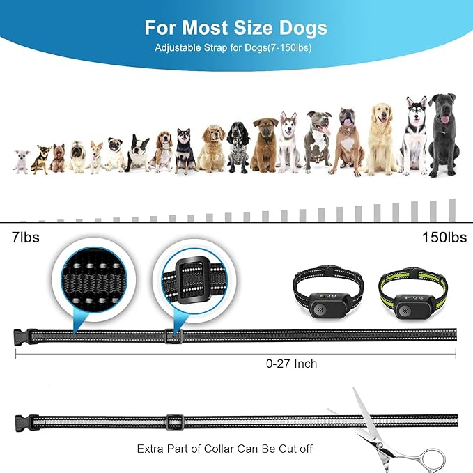 Rechargeable Dog Bark Collar with Beep Vibration and Shock,Anti Barking Collar for Small Medium Large Dogs, Humane Dog Training Device with 5 Adjustable Sensitivity Levels