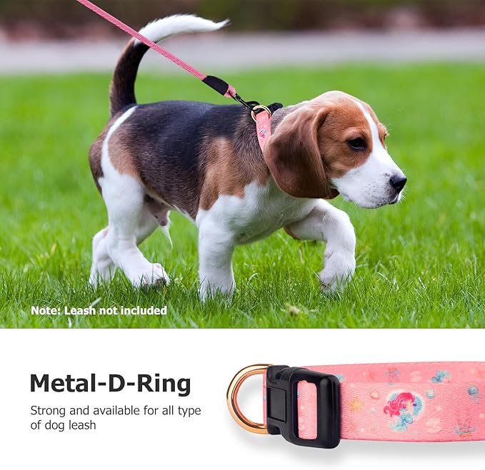 Handmade Dog Collar for Small Medium Large Dogs,Pink Mermaid with Pendant Fall and Winter Fashions Dog Collar (Large)
