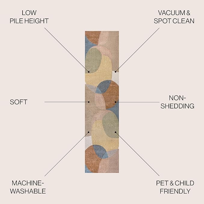 JONATHAN Y Machine Washable Multi Runner Rug 2X8 ft, Pebble Geometric Contemporary for Living Room, Bedroom, Kitchen, Office, Easy-Cleaning, High Traffic, Pet-Friendly, Non-Shedding (WSH307A-28)