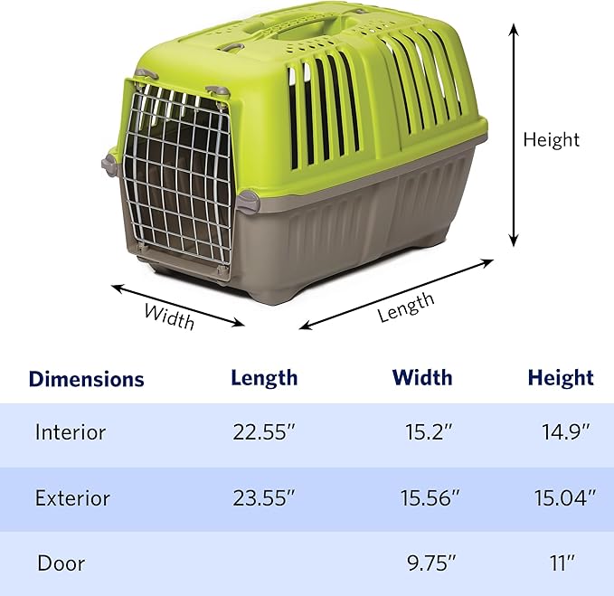 MidWest Homes for Pets Spree Travel Carrier ??Hard-Sided Dog & Cat Carrier, Small Pet Travel Crate with Handle, Ventilated Design, Easy Assembly, 24-Inch, Green