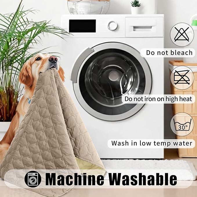 Smiry Waterproof Dog Bed Cover Blanket, Soft Reversible Pet Blanket, Washable Leakproof Cats Dogs Couch Cover for Sofa, Couch, Furniture, Plaid (40x50 Inch, Taupe/Beige)