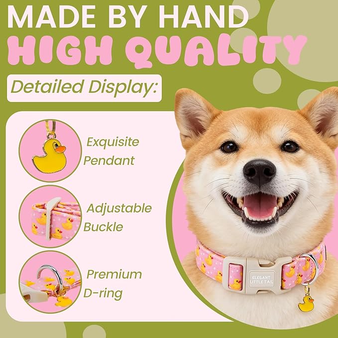Elegant little tail Dog Collar, Rubber Duck Print Spring/Summer Soft Cotton Puppy Collars Adorable Female or Male Pet Gift Lightweight Plastic Adjustable Dog Collar for Small Dogs
