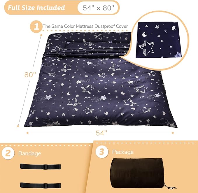 MAXYOYO Navy Star Futon Mattress Japanese Tatami Mat Foldable Bed Portable Camping Mattress Kids Sleeping Pad Floor Lounger Couch Bed, Full