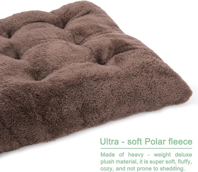 POMIU 2-Pack Washable Dog Bed, Deluxe Plush Crate Beds with Anti-Slip, Machine Washable Kennel Pad Sleeping Mat for Large, Medium and Small Dogs (2 Pack x Coffee, 23.0" L x 18.0" W x 3.0" Th)