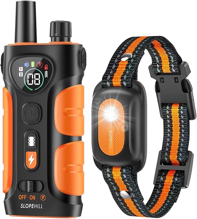 SLOPEHILL Dog Shock Collar,4200FT Dog Training Collar with Remote,IPX8 Waterproof E-Collar with Beep,Vibration,Shock,Flash Light,No Shock Mode,Electric Shock Collar for Small Medium Large Dog,Orange