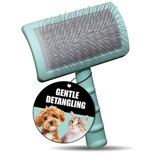 Tauro Pro Line Deshedding Slicker Brush for Dogs & Cats, Soft Pins for Gentle Dematting & Detangling, Grooming Tool for Long & Wavy Coats, Ideal for Doodles, Non-Slip Grip, Mint, Small Size (S)