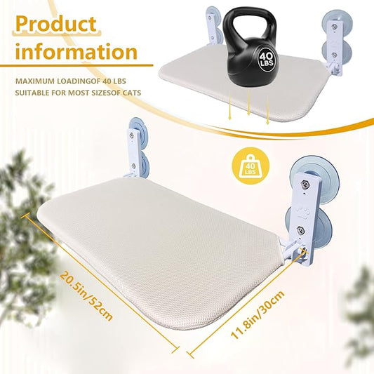 Cat Window Perch Seat Hammock, Foldable Hammock with 4 Strong Suction Cups, Easy to Assemble and Cat Wand,Cream