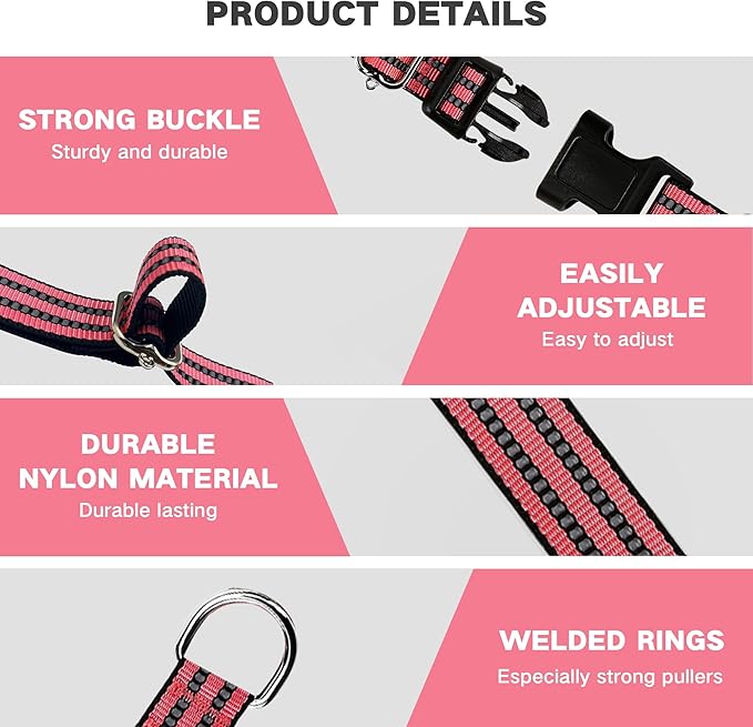 Hikiko Martingale Dog Collars Reflective Nylon Dog Collar with Quick Release Buckle Adjustable Training No Slip Dog Collar (Large, Cherry Pink)