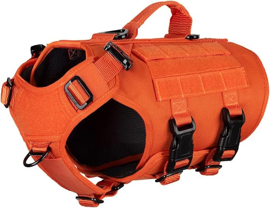 ICEFANG GN3 Tactical Dog Harness with 6X Buckle,Dog Molle Vest with Handle,3/4 Body, Hook and Loop Panel for ID Patch,No Pulling Front Clip (S (Neck 14"-18"; Chest 22"-27"), Safety Orange)
