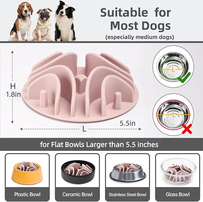 2 Pcs Slow Feeder Insert for Dog Bowl, Anti-Choking Silicone with Strong Suction Cups, Fits Most Dog Bowls, Ideal for Medium, Large Breeds (Blue + Green)