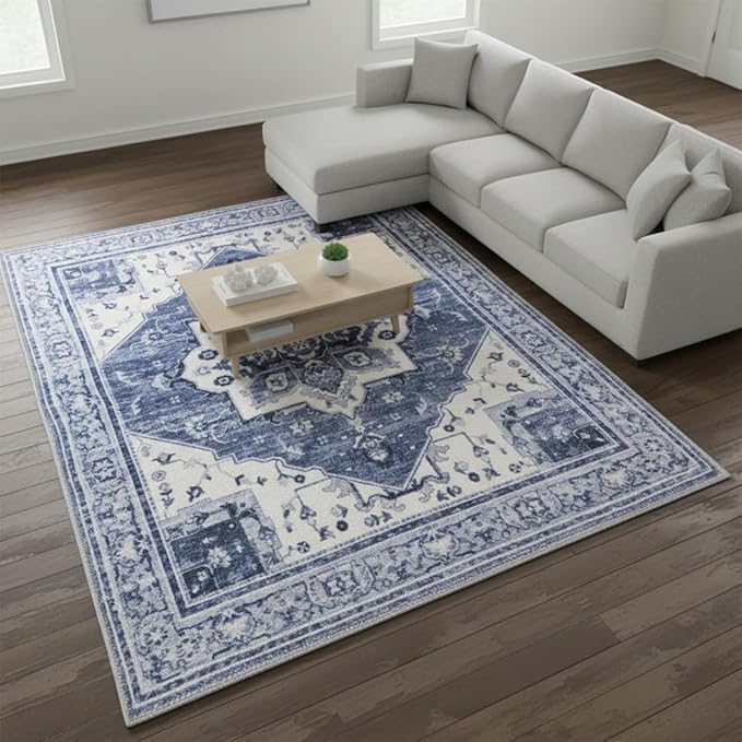 Muddy Mat짰 Admiral 5ft x 7ft Washable Area Rugs for Living Room, Bedroom & Dining Room ??Modern Soft Low Pile Non Slip Carpet ??Pet Friendly Waterproof Foldable Rugs for Home