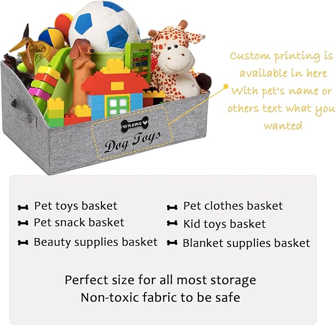 Personalized dog toy basket for dogs shallow baskets in large perfect for dog toy bin for living room playroom closet gift basket home decoration