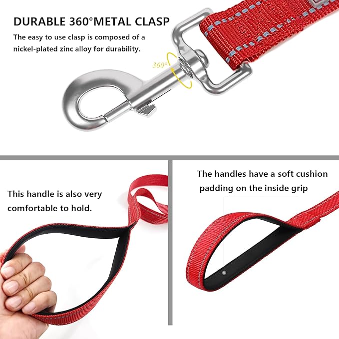 Dog Leash 6 FT Padded Handle Nylon Reflective Dogs Leashes for Small Dogs Red