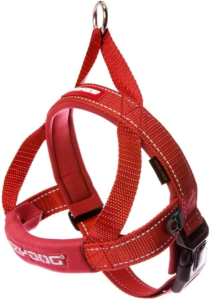 EzyDog Quick Fit Dog Harness ??No Pull Harness for Training, Everyday Walking, and Easy Control - Adjustable Fit, Reflective, and Padded (Small, Red)