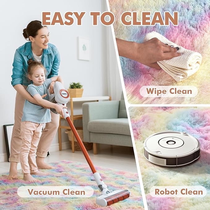 9x12 Ft Extra Large Shag Kids Colorful Rug for Living Room, Ultra Soft Fluffy Furry Area Rugs for Nursery Bedroom Indoor Floor, Girls Aesthetic Carpet Home Decor (Rainbow)