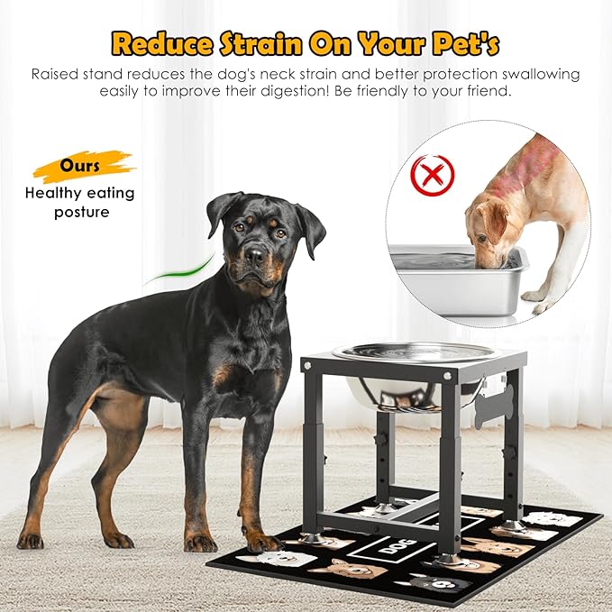 0.8 Gallon Elevated Dog Water Bowl for Medium Dog, 4-Height Adjustable (8–12.2'') Raised Stainless Steel Bowl with Spill-Proof Mat & Sturdy Metal Stand, Easy-Clean Feeder for Indoor/Outdoor Use