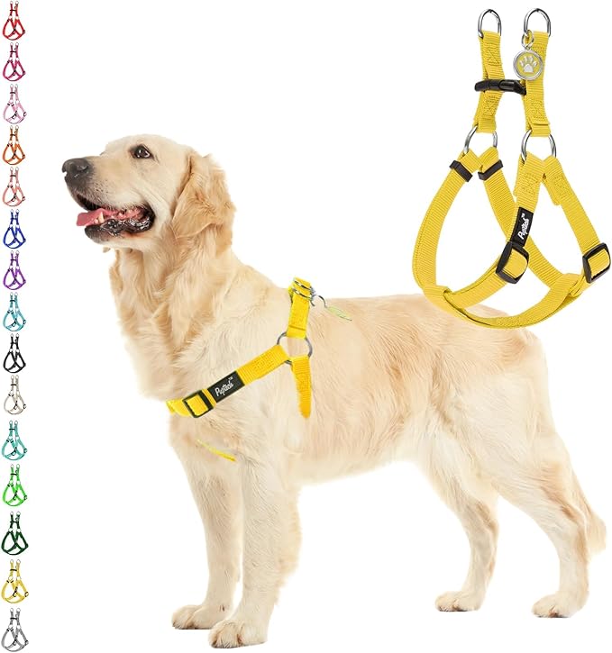 PUPTECK No Pull Dog Harness Soft Adjustable Basic Nylon Step in Puppy Vest Outdoor Walking with ID Tag, Yellow, L
