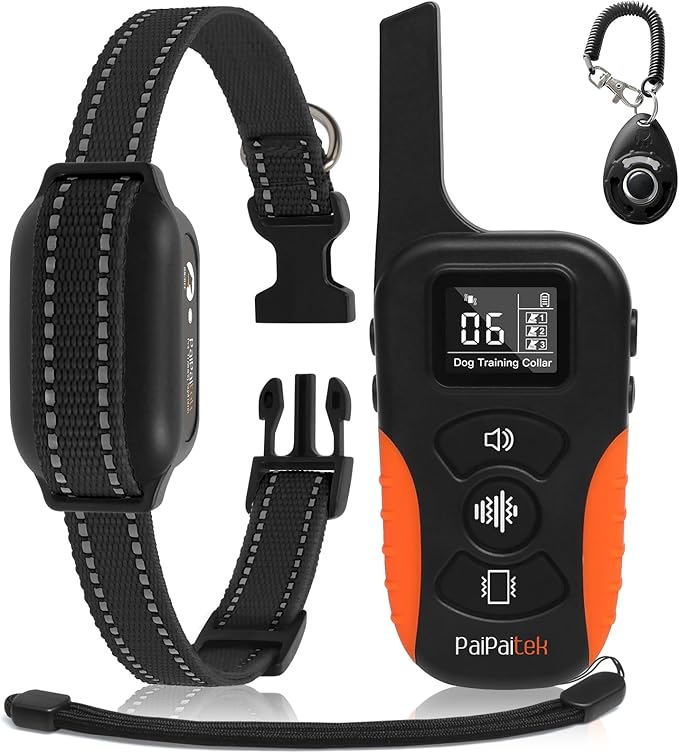 PaiPaitek No Shock Dog Training Collar with Remote 3300ft Range, Strong Vibrating Dog Collar Beep and Vibrate Only, Waterproof & Rechargeable Vibration Collar for Small Medium Large Dogs - No Prongs