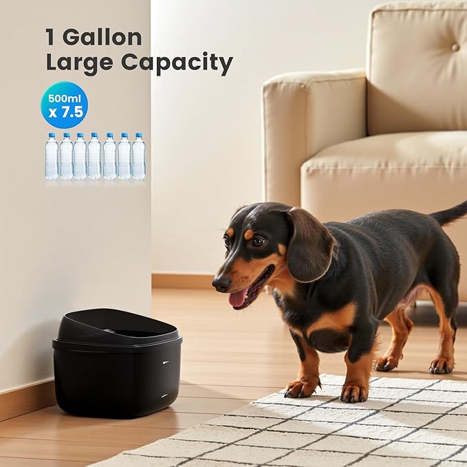 Gardner Pet Dog Bowls 1 Gallon Pet Water Fountain, Vortex Dog Water Bowl Dispenser, Ultra Quiet Automatic Cat Fountain with Filter, Splash-Proof, Without Adapter (UV, Black)