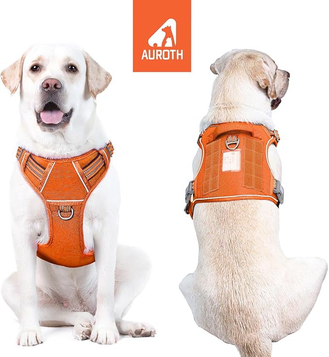 AUROTH Tactical Dog Harness for Large Dogs No Pull Adjustable Pet Harness Reflective K9 Working Training Easy Control Pet Vest Military Service Dog Harnesses Orange XL
