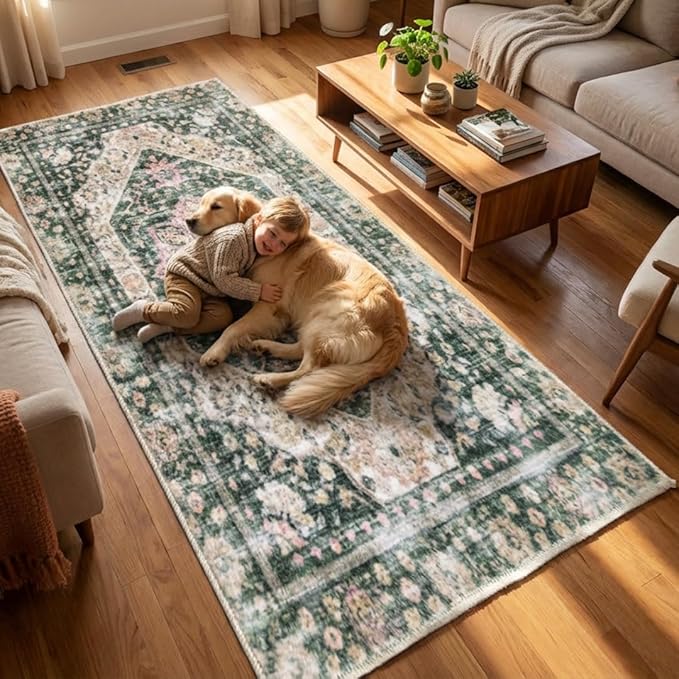 Muddy Mat짰 Eden 3ft x 7ft Washable Area Rugs for Living Room, Bedroom & Dining Room ??Modern Soft Low Pile Non Slip Carpet ??Pet Friendly Waterproof Foldable Rugs for Home
