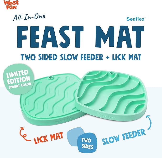 West Paw Seaflex Waves Feast Mat – All-in-One, Slow Feeder, Lick Mat – Encourages Foraging & Food Exploration - Engages Picky Eaters & Slow Feeding - Versatile – Easy to Clean, Non-Toxic - Mint