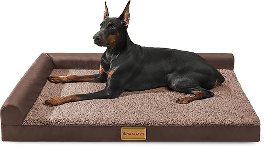Patas Lague Orthopedic XL Dog Bed Large Sized Dog 42''X28'', Waterproof L Bolster Big Large Pet Sofa Beds with Removable Washable Cover, Soft Comfortable Pet Couch Crate Mat with Nonskid Bottom, Brown