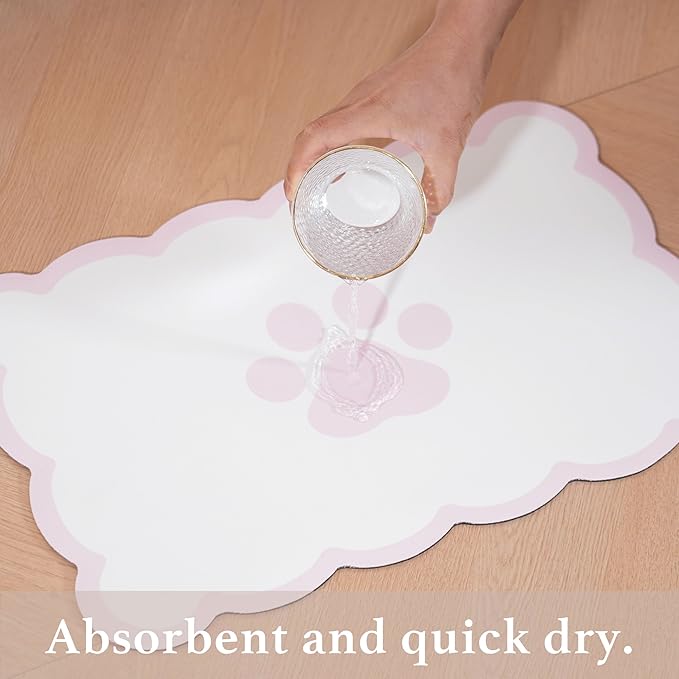 Ralxion Scalloped Dog Feeding Mat, Absorbent Mats for Dog Food and Water Bowl, Dispenser, Cute Elegant Aesthetic Pastel Pink Scallop Pet Placemat for Dogs, Cats, Puppy Accessories, 17" X 24”