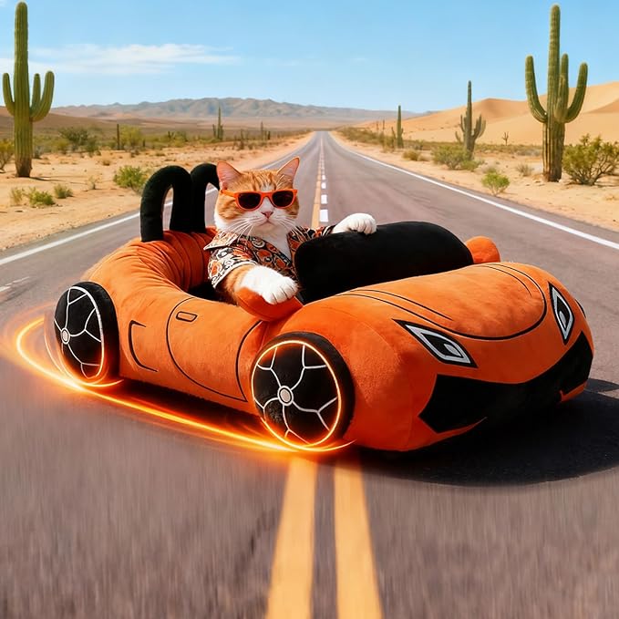 Cute Cat Beds Kitten Beds, Soft Small Dog Beds, Washable Pet Beds for Puppy and Kitty, Funny Supercar Cat Toys, 24 Inch