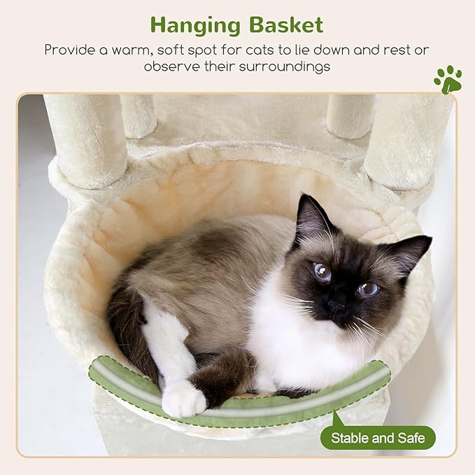 Globlazer Cat Tower for Indoor Cats, Heavy Duty Cat Trees for Large Cats Adult Big Cats Maine Coon Cat Tree Tower with Scratching Post, Extra Large Top Perch, Cat Condos, F61, Beige, 61inch